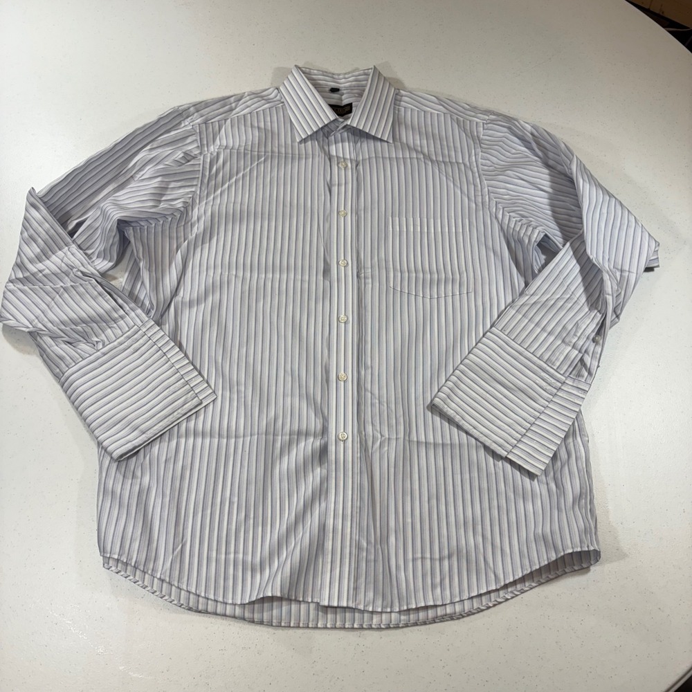 Donald J. Trump Signature Collection Mens Dress Shirt Blue Striped 17 32/33